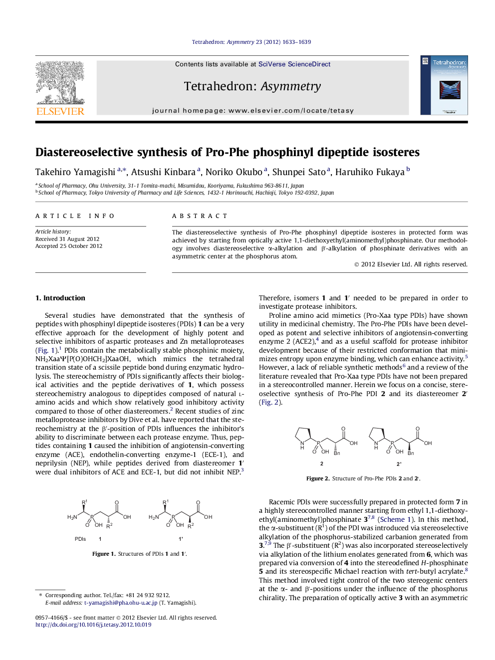 Diastereoselective synthesis of Pro-Phe phosphinyl dipeptide isosteres