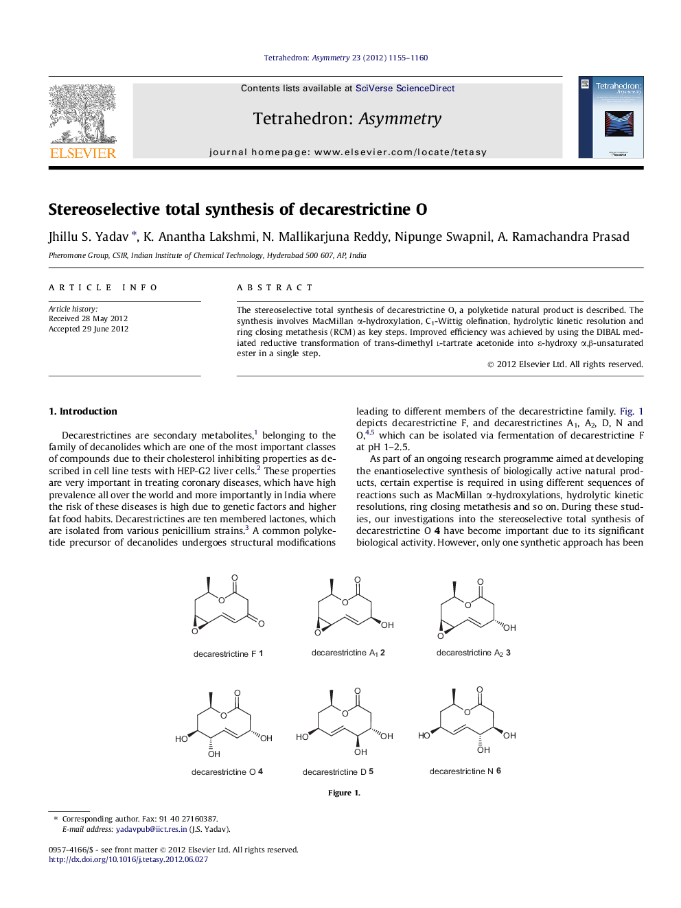 Stereoselective total synthesis of decarestrictine O
