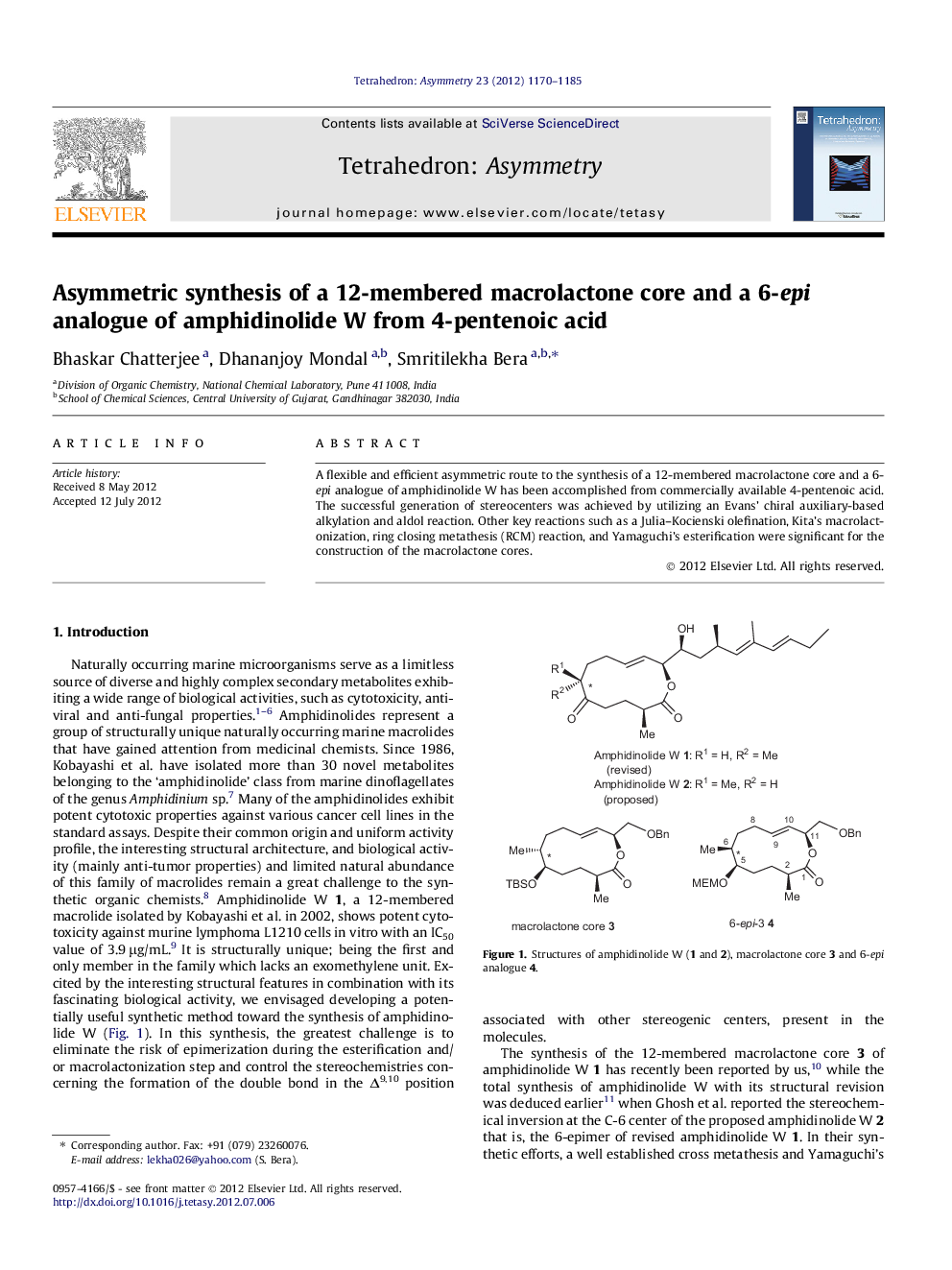 Asymmetric synthesis of a 12-membered macrolactone core and a 6-epi analogue of amphidinolide W from 4-pentenoic acid