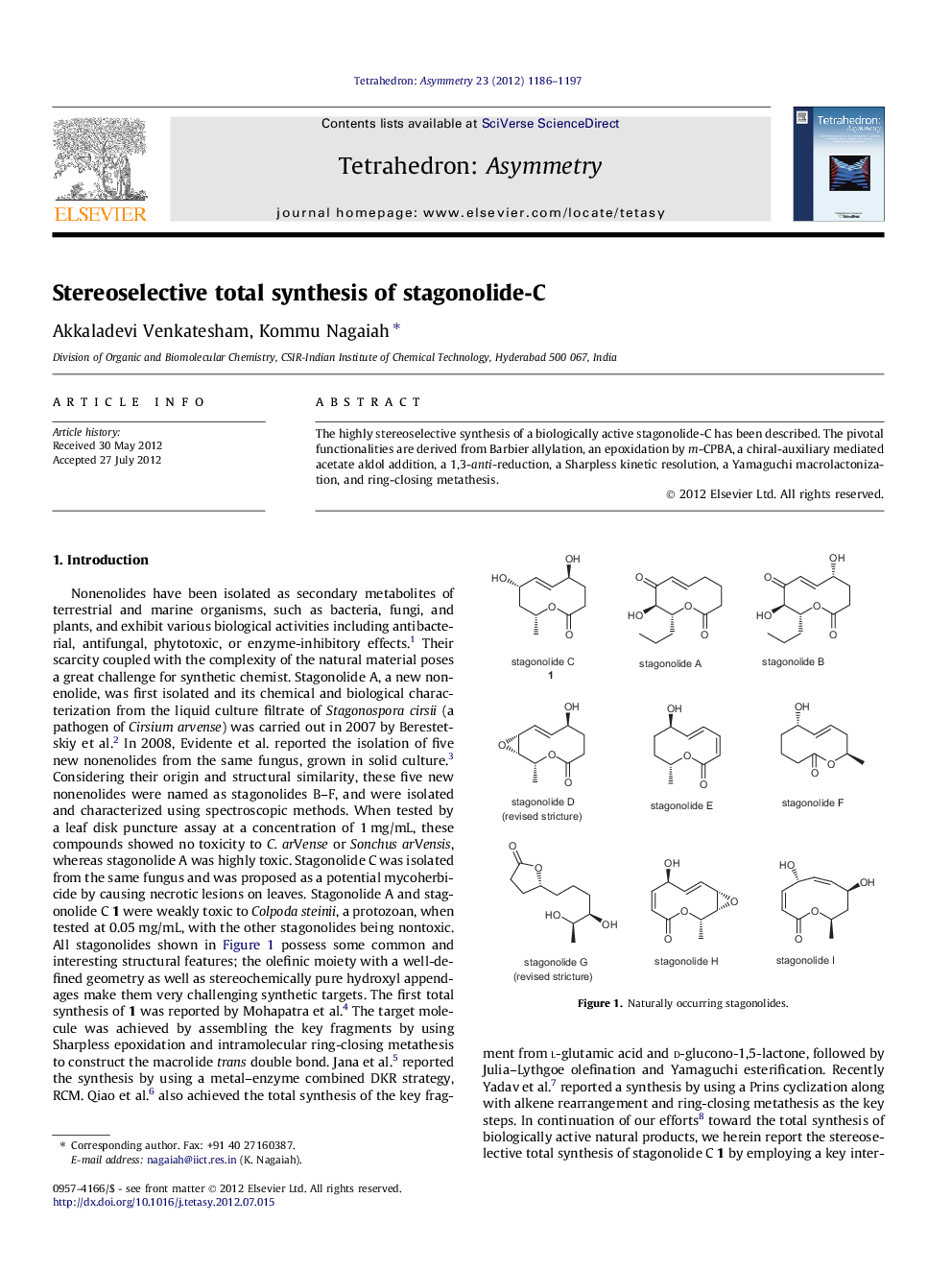 Stereoselective total synthesis of stagonolide-C