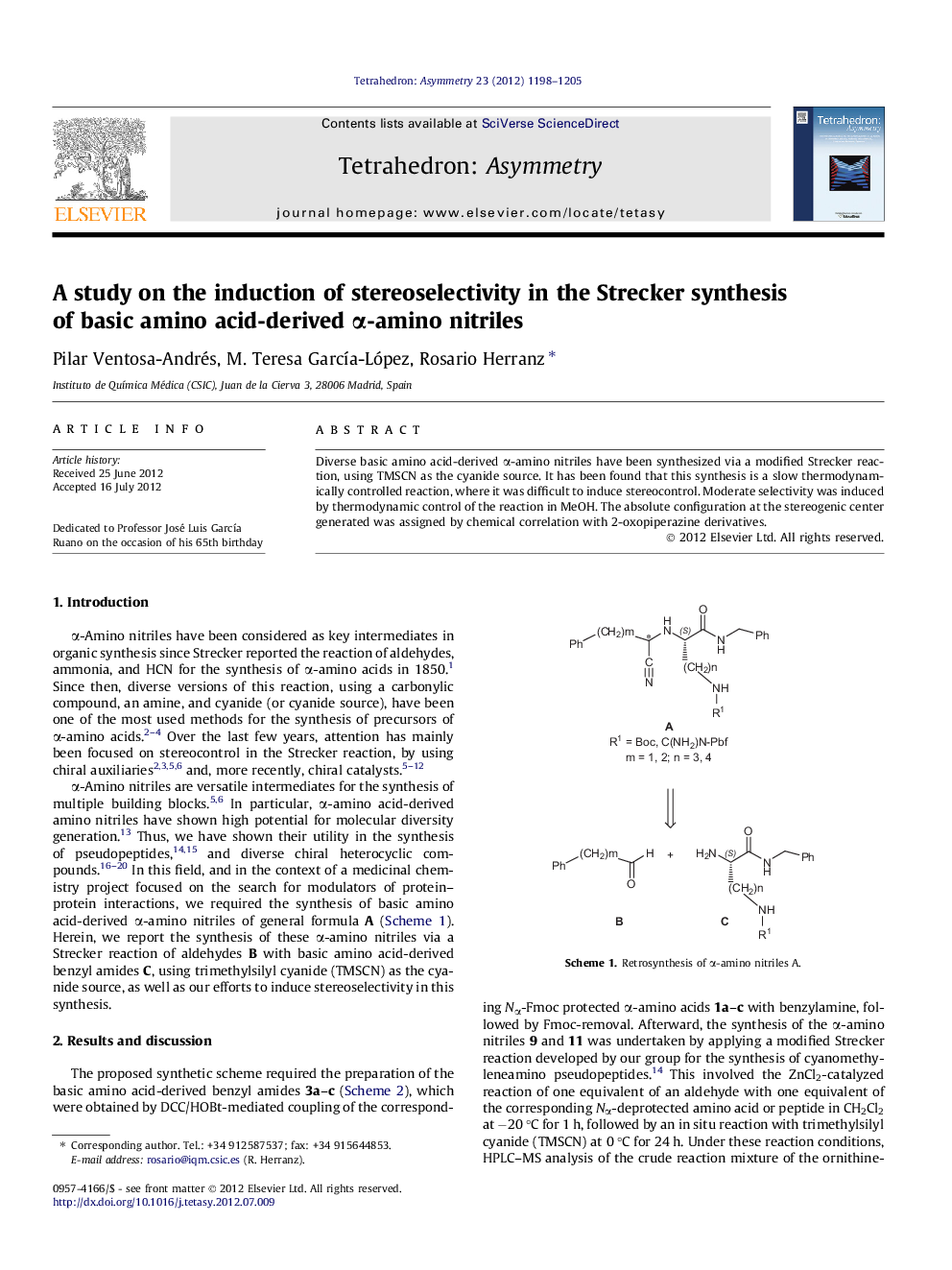 A study on the induction of stereoselectivity in the Strecker synthesis of basic amino acid-derived α-amino nitriles