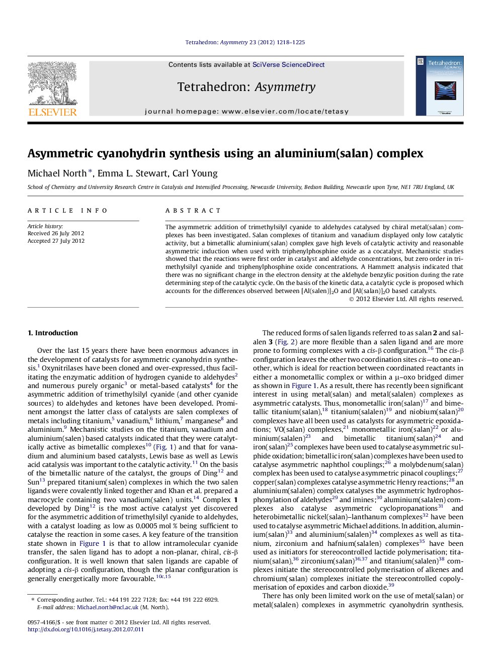 Asymmetric cyanohydrin synthesis using an aluminium(salan) complex