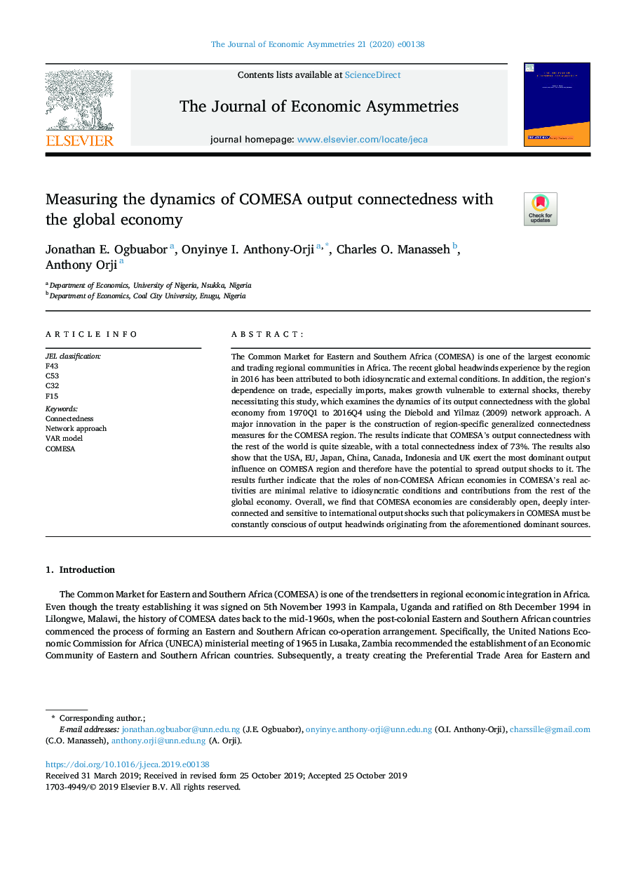 Measuring the dynamics of COMESA output connectedness with the global economy