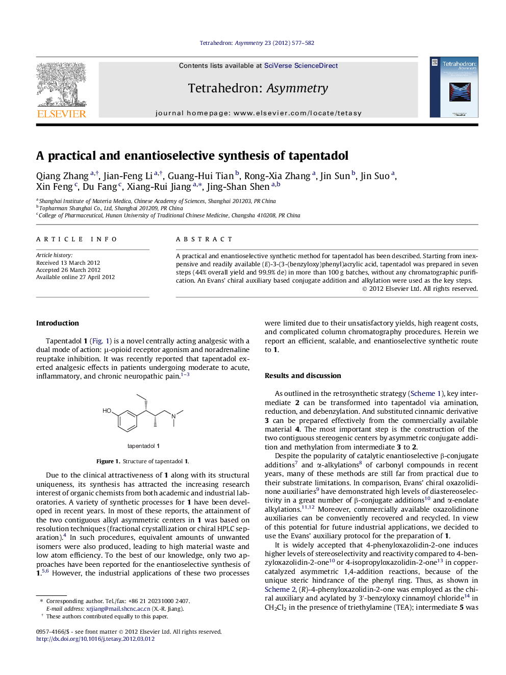 A practical and enantioselective synthesis of tapentadol