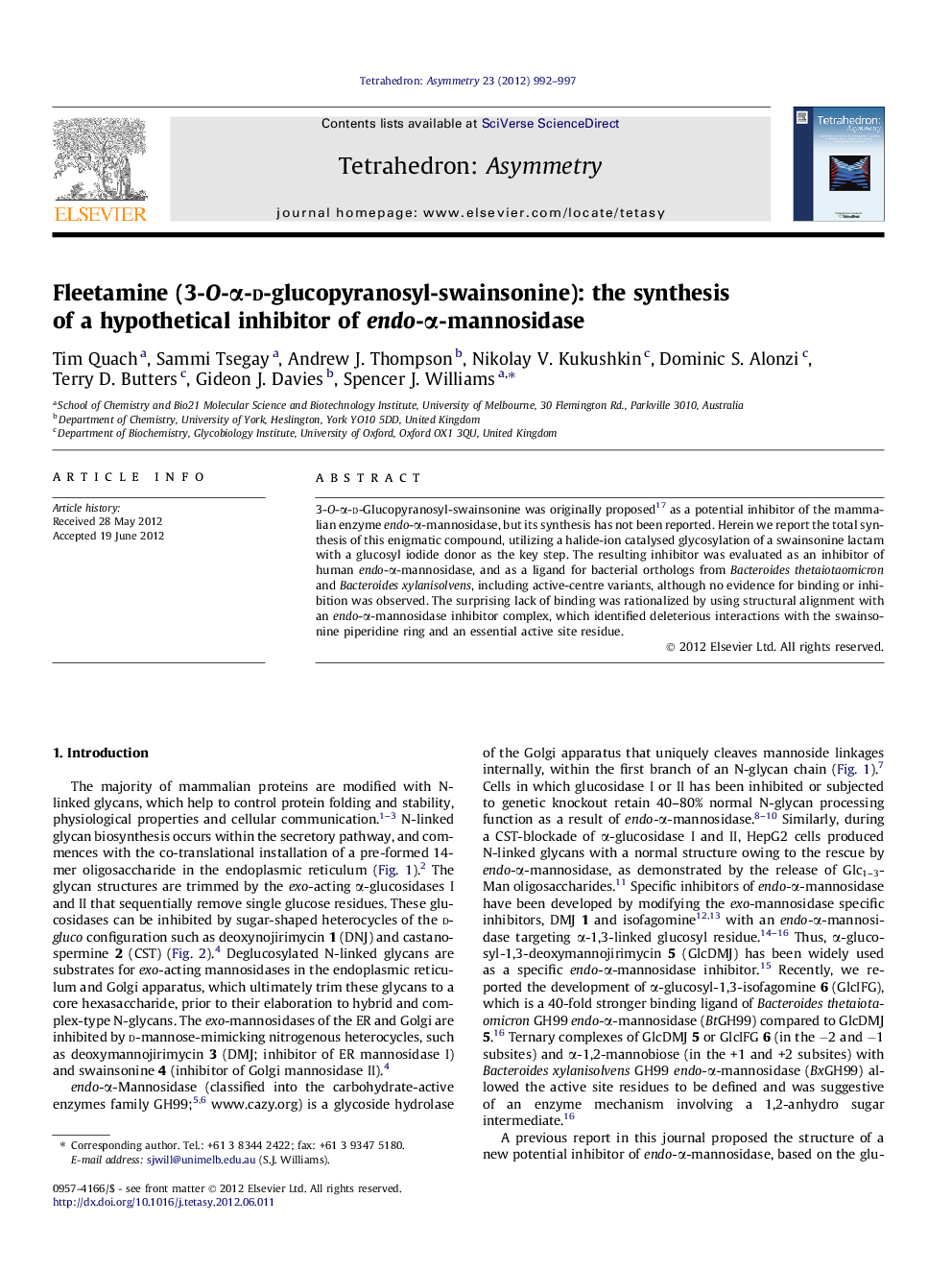 Fleetamine (3-O-α-d-glucopyranosyl-swainsonine): the synthesis of a hypothetical inhibitor of endo-α-mannosidase