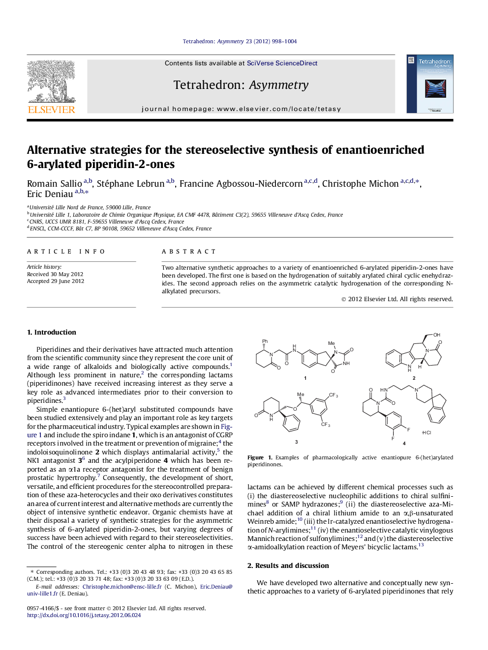Alternative strategies for the stereoselective synthesis of enantioenriched 6-arylated piperidin-2-ones
