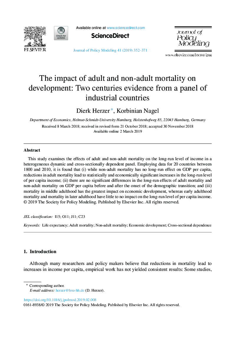 The impact of adult and non-adult mortality on development: Two centuries evidence from a panel of industrial countries