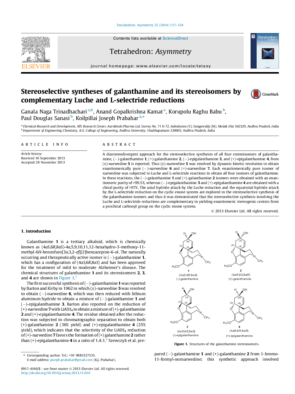 Stereoselective syntheses of galanthamine and its stereoisomers by complementary Luche and L-selectride reductions