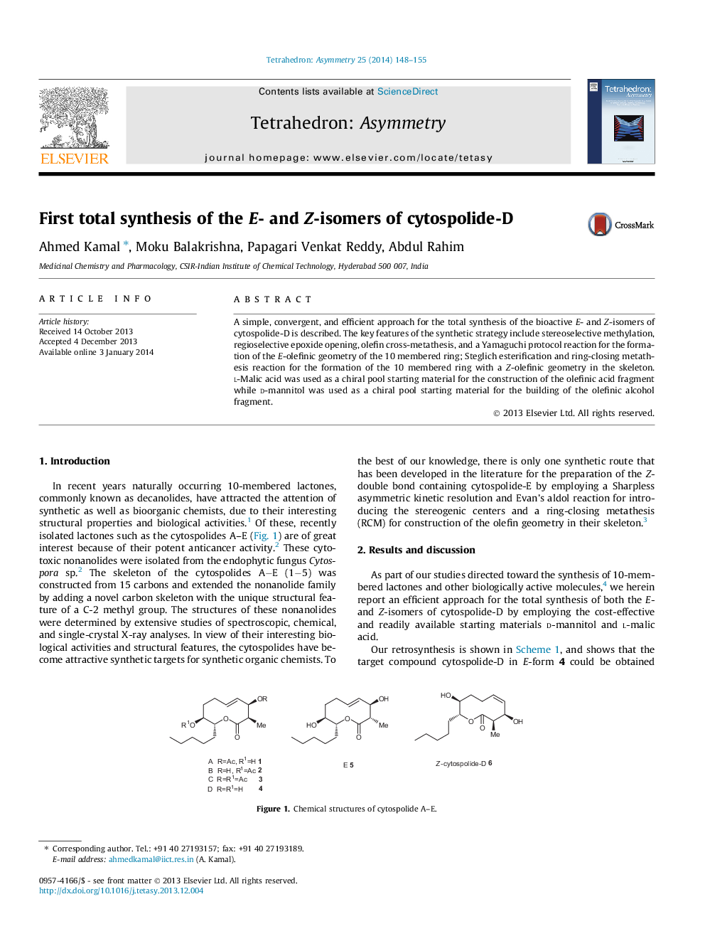 First total synthesis of the E- and Z-isomers of cytospolide-D