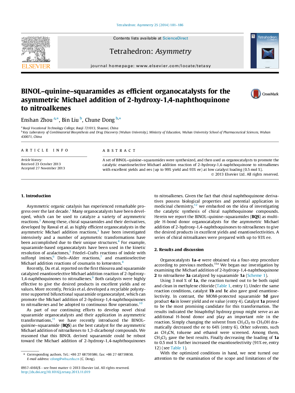 BINOL–quinine–squaramides as efficient organocatalysts for the asymmetric Michael addition of 2-hydroxy-1,4-naphthoquinone to nitroalkenes