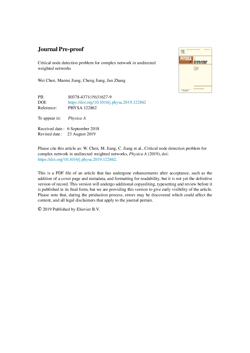 عکس صفحه اول مقاله: Critical node detection problem for complex network in undirected weighted networks Critical node detection problem for complex network in undirected weighted networks