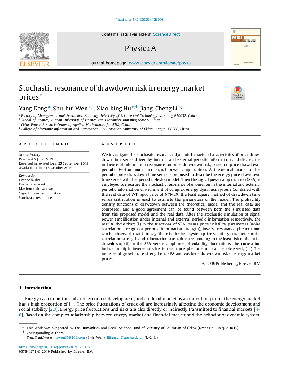 Stochastic resonance of drawdown risk in energy market prices