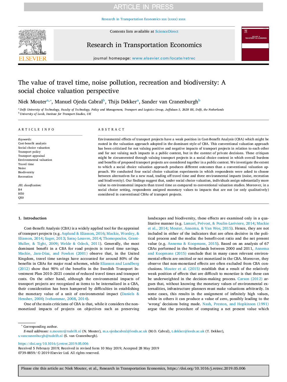 The value of travel time, noise pollution, recreation and biodiversity: A social choice valuation perspective