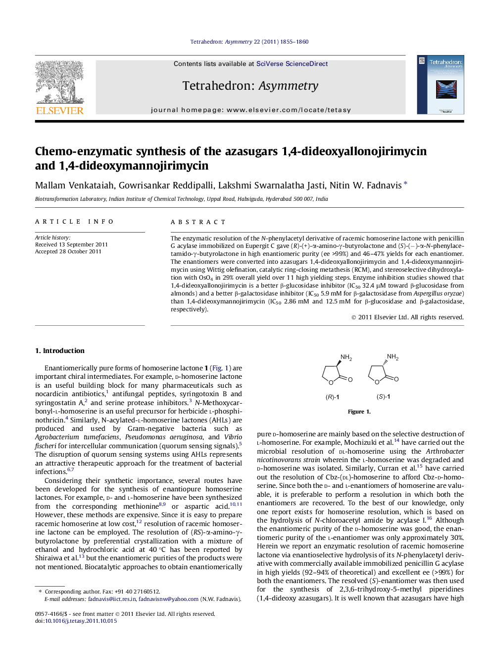 Chemo-enzymatic synthesis of the azasugars 1,4-dideoxyallonojirimycin and 1,4-dideoxymannojirimycin