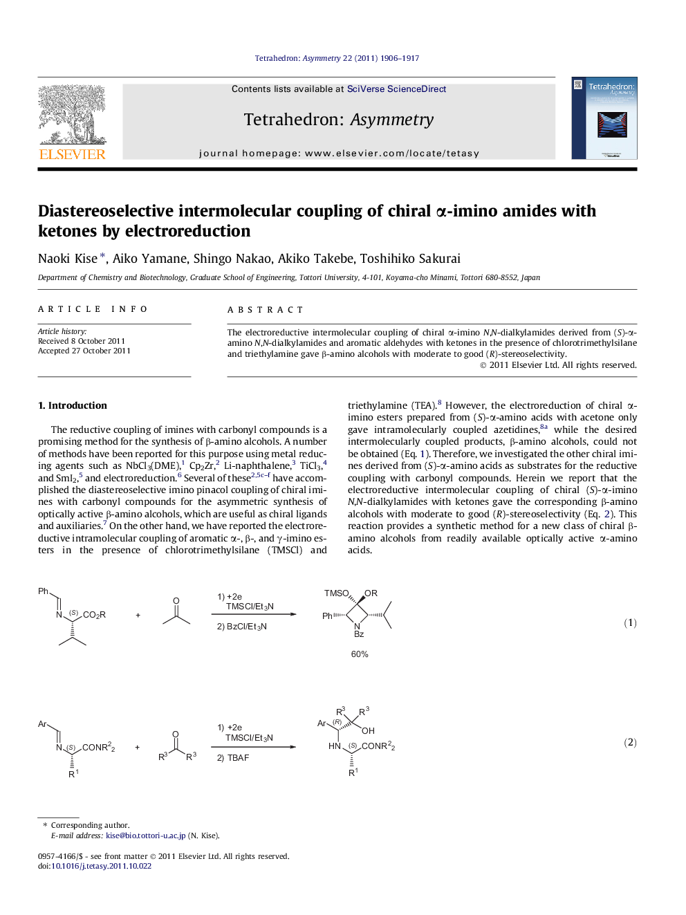 Diastereoselective intermolecular coupling of chiral α-imino amides with ketones by electroreduction