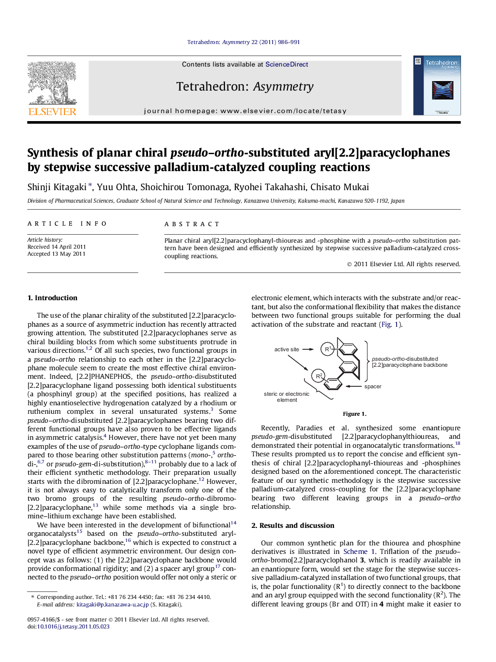 Synthesis of planar chiral pseudo–ortho-substituted aryl[2.2]paracyclophanes by stepwise successive palladium-catalyzed coupling reactions