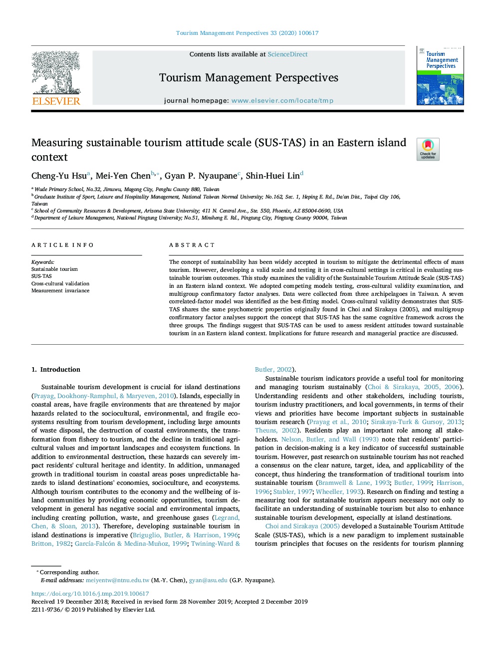 Measuring sustainable tourism attitude scale (SUS-TAS) in an Eastern island context