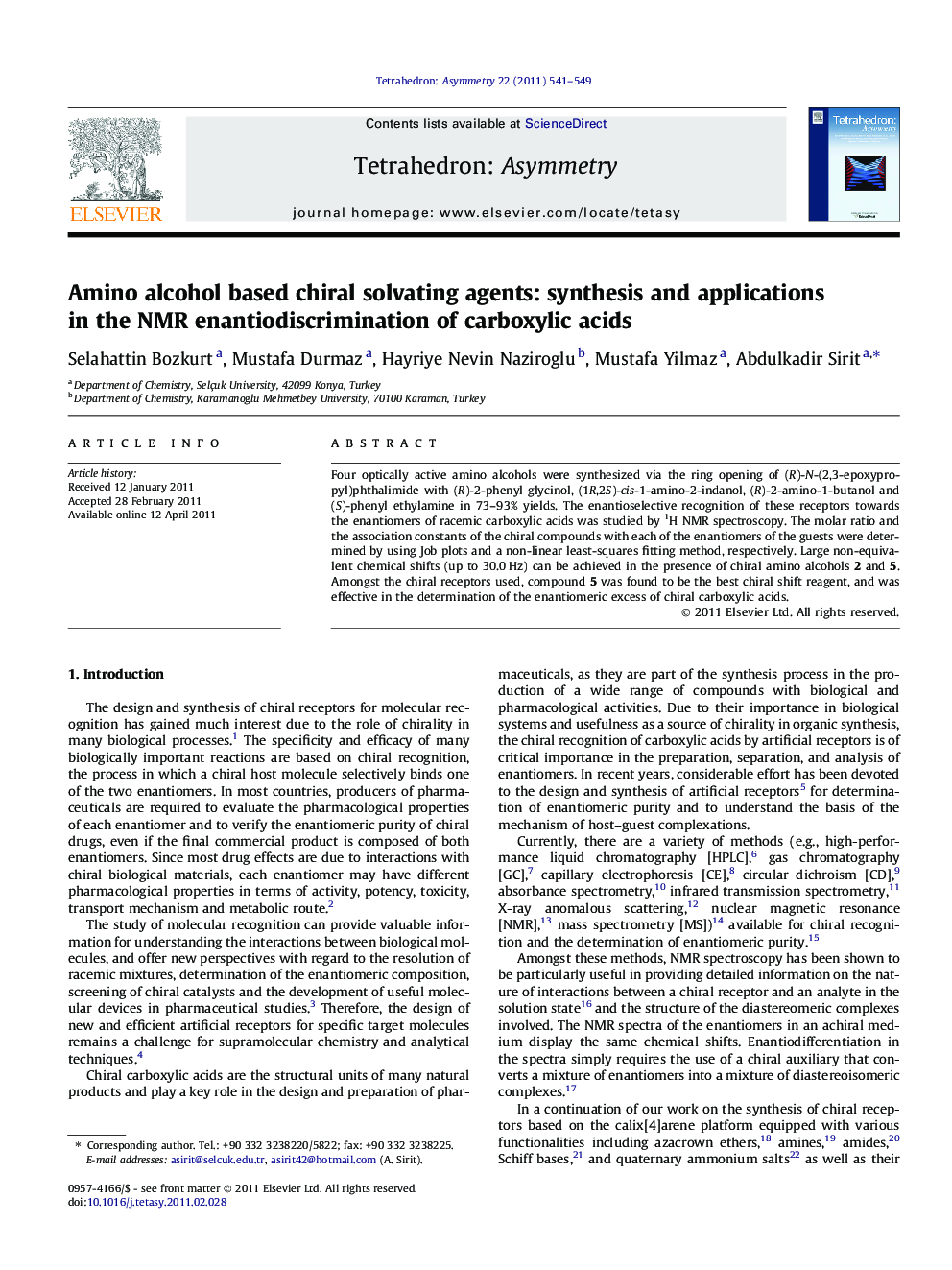 Amino alcohol based chiral solvating agents: synthesis and applications in the NMR enantiodiscrimination of carboxylic acids
