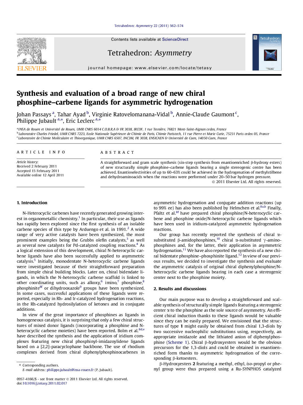 Synthesis and evaluation of a broad range of new chiral phosphine–carbene ligands for asymmetric hydrogenation