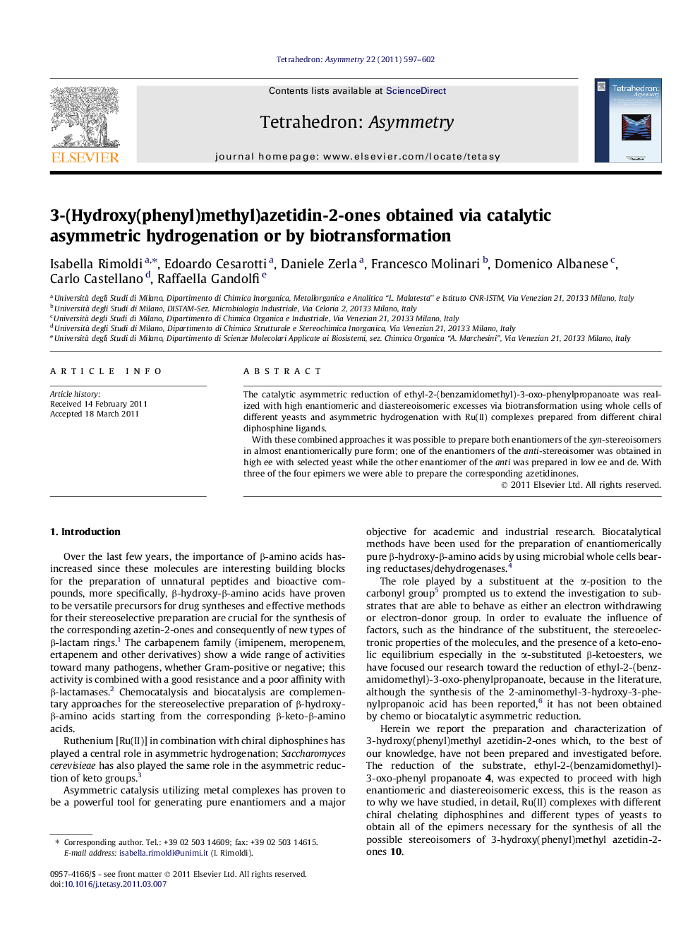 3-(Hydroxy(phenyl)methyl)azetidin-2-ones obtained via catalytic asymmetric hydrogenation or by biotransformation