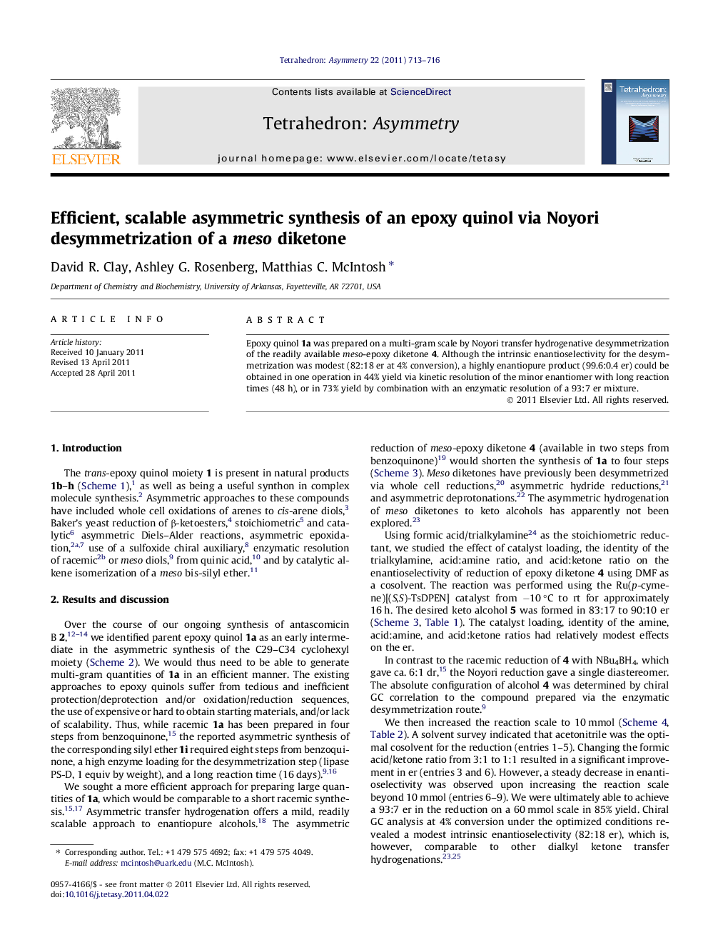 Efficient, scalable asymmetric synthesis of an epoxy quinol via Noyori desymmetrization of a meso diketone