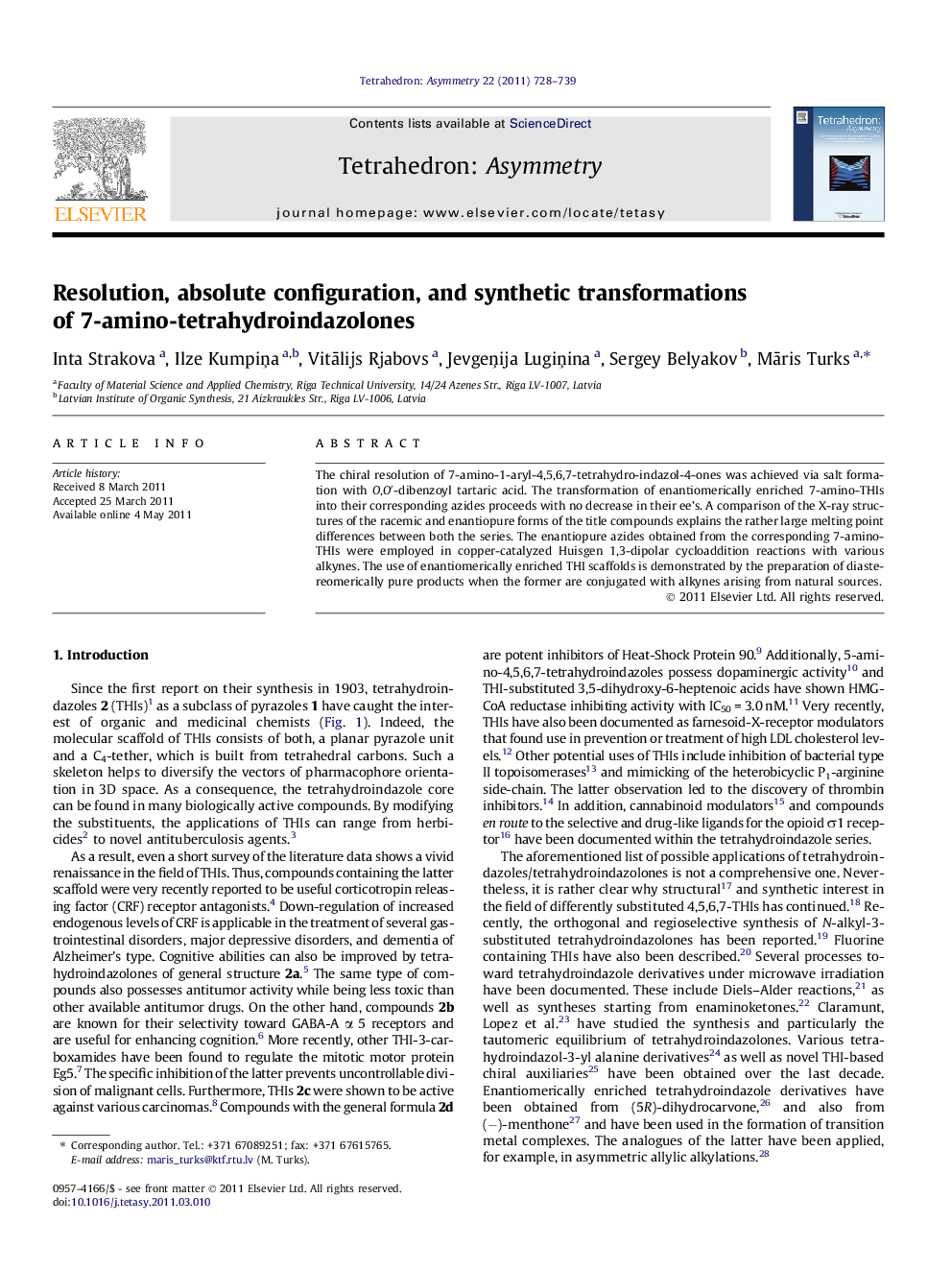 Resolution, absolute configuration, and synthetic transformations of 7-amino-tetrahydroindazolones