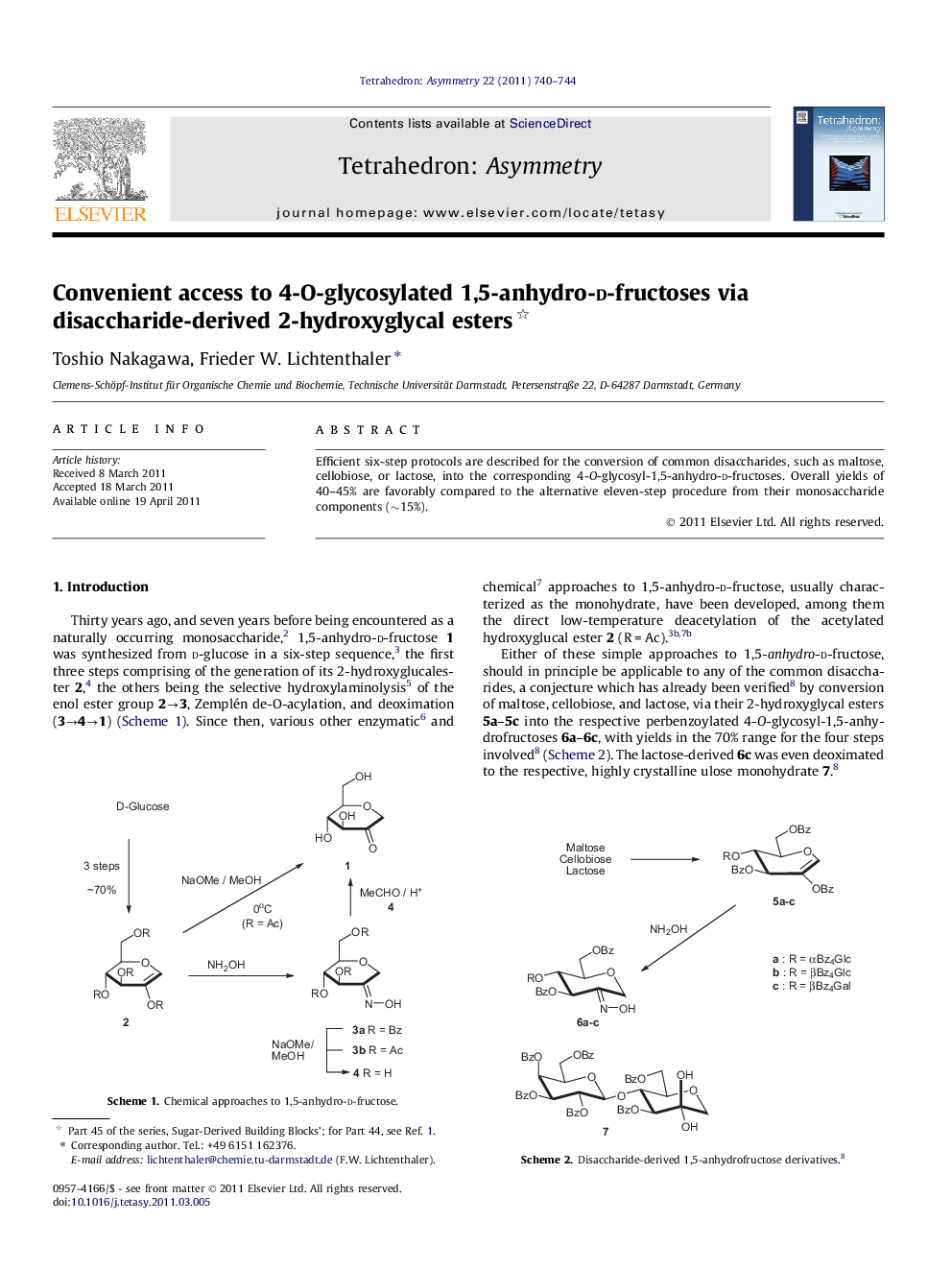 Convenient access to 4-O-glycosylated 1,5-anhydro-d-fructoses via disaccharide-derived 2-hydroxyglycal esters 