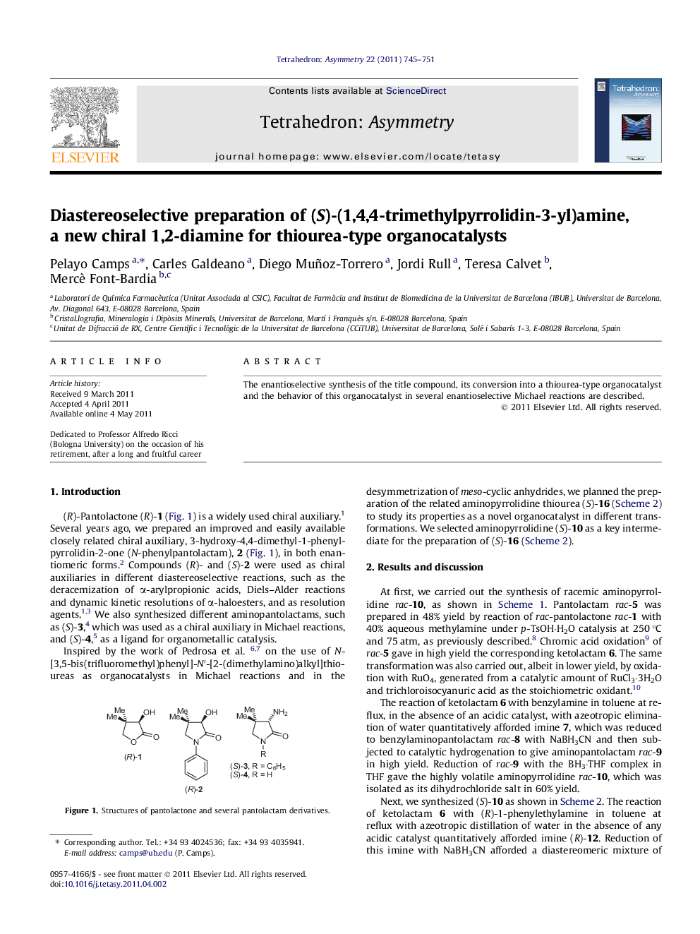 Diastereoselective preparation of (S)-(1,4,4-trimethylpyrrolidin-3-yl)amine, a new chiral 1,2-diamine for thiourea-type organocatalysts