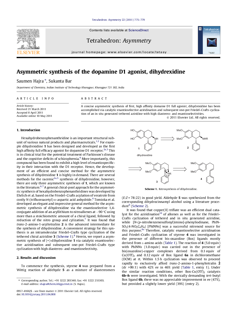 Asymmetric synthesis of the dopamine D1 agonist, dihydrexidine