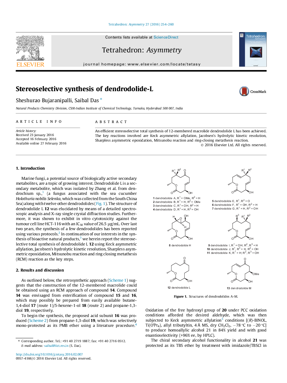Stereoselective synthesis of dendrodolide-L