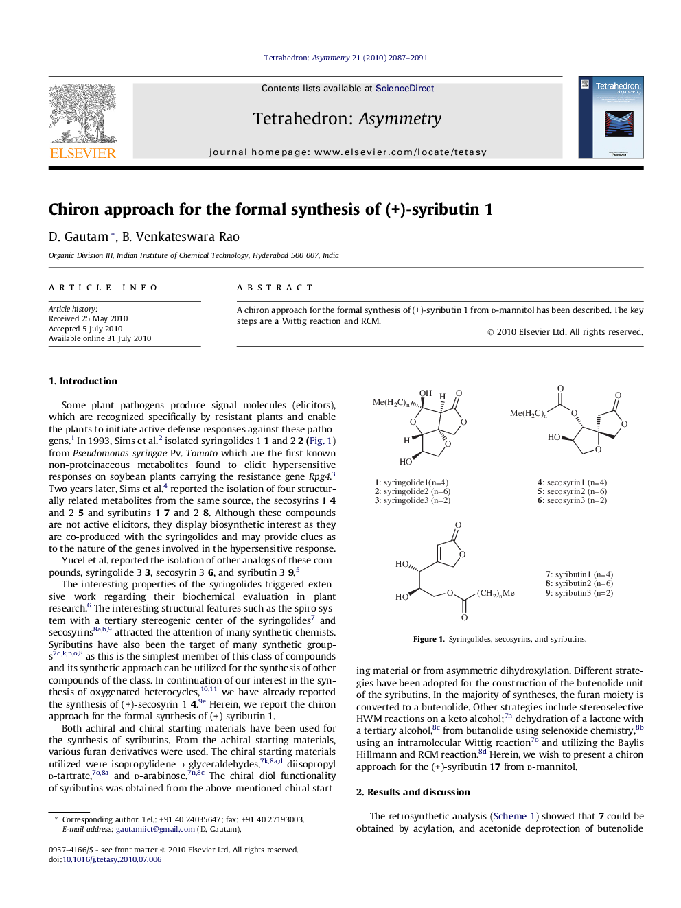 Chiron approach for the formal synthesis of (+)-syributin 1