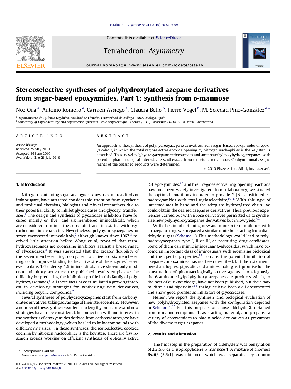 Stereoselective syntheses of polyhydroxylated azepane derivatives from sugar-based epoxyamides. Part 1: synthesis from d-mannose