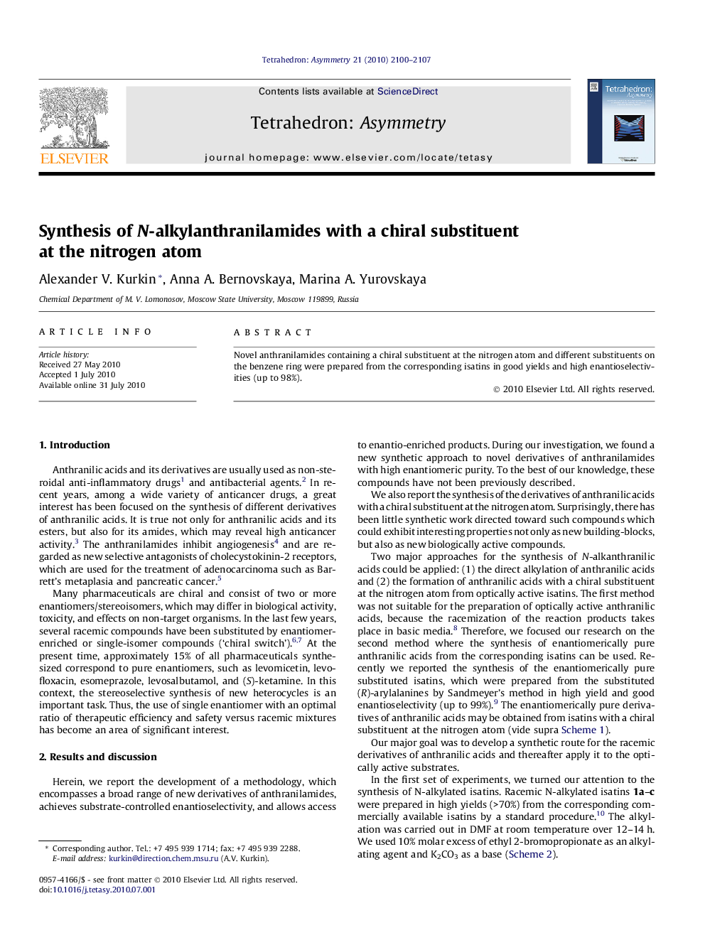 Synthesis of N-alkylanthranilamides with a chiral substituent at the nitrogen atom