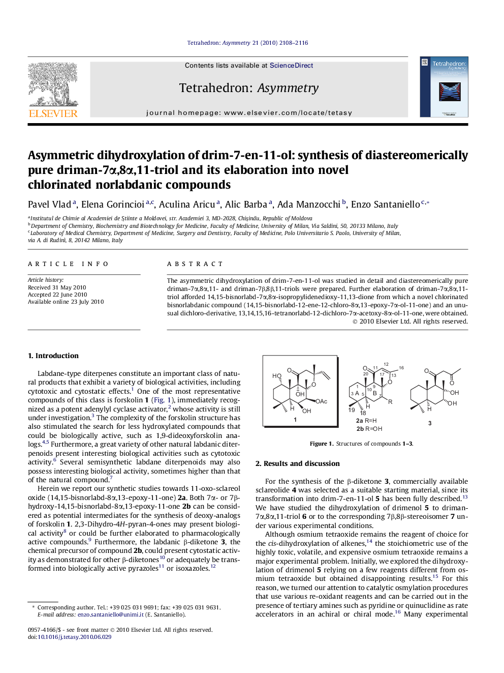 Asymmetric dihydroxylation of drim-7-en-11-ol: synthesis of diastereomerically pure driman-7α,8α,11-triol and its elaboration into novel chlorinated norlabdanic compounds