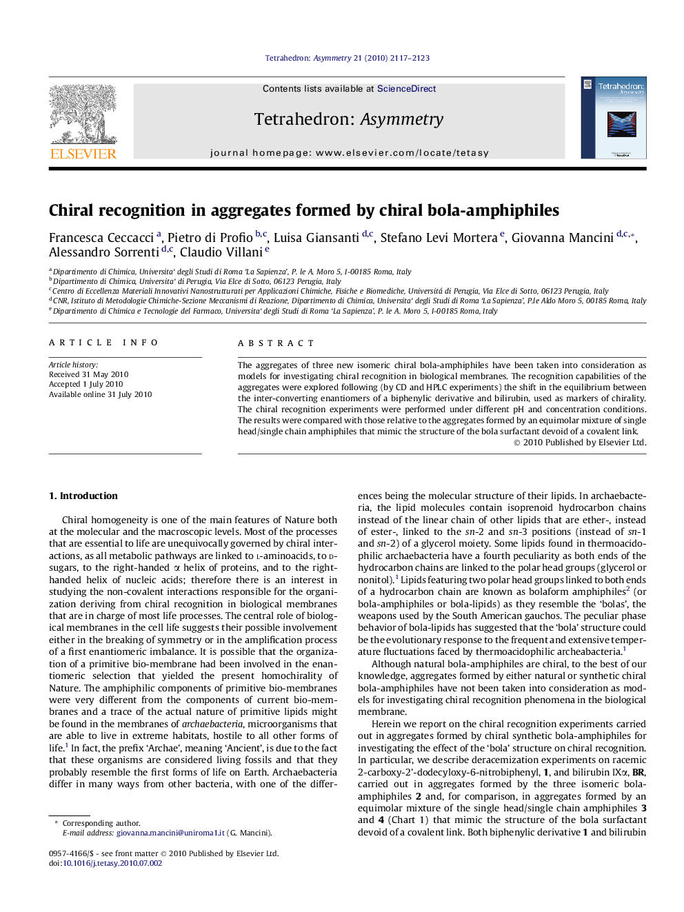 Chiral recognition in aggregates formed by chiral bola-amphiphiles