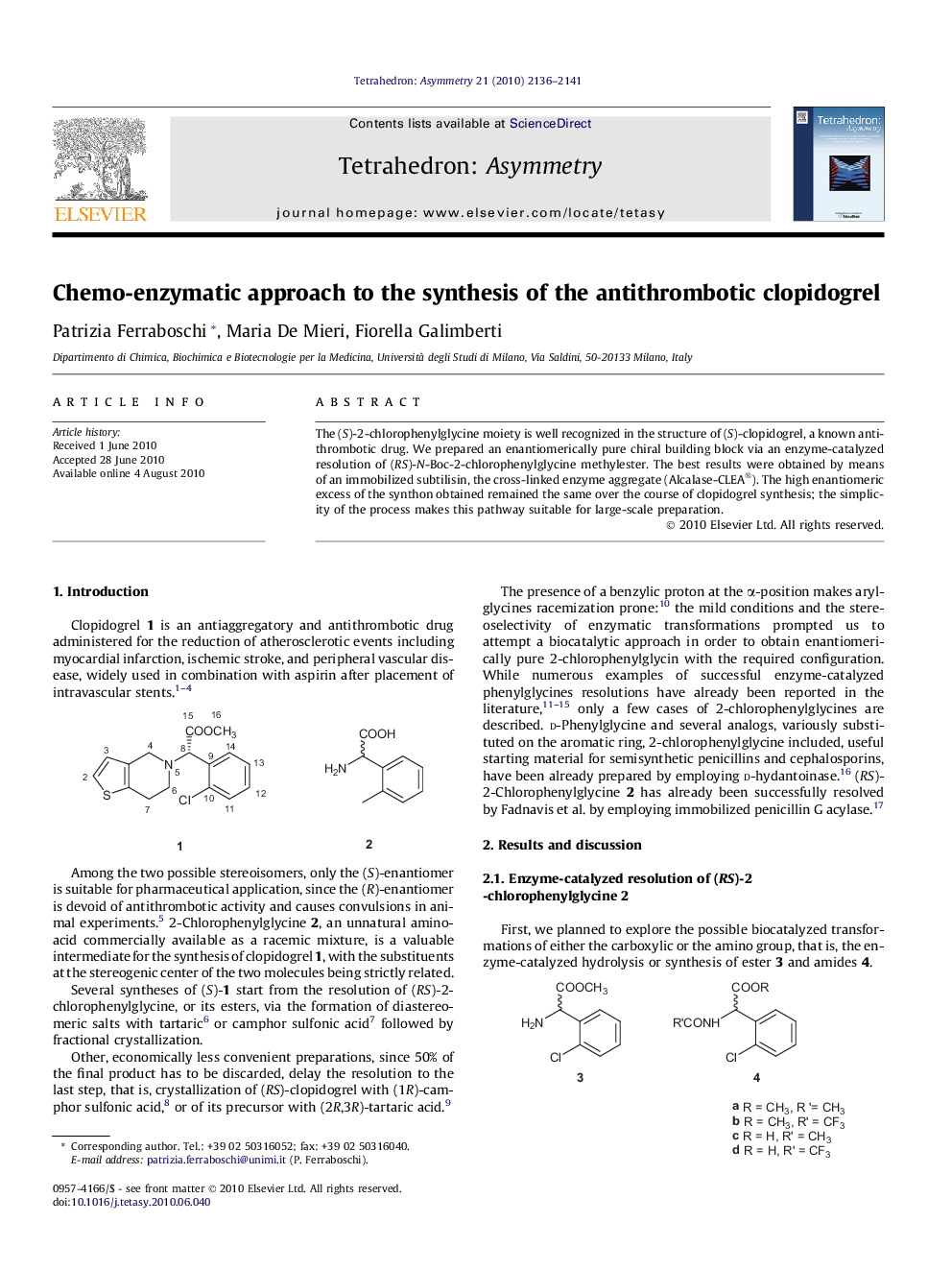 Chemo-enzymatic approach to the synthesis of the antithrombotic clopidogrel