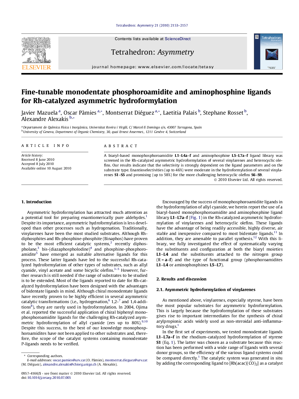 Fine-tunable monodentate phosphoroamidite and aminophosphine ligands for Rh-catalyzed asymmetric hydroformylation