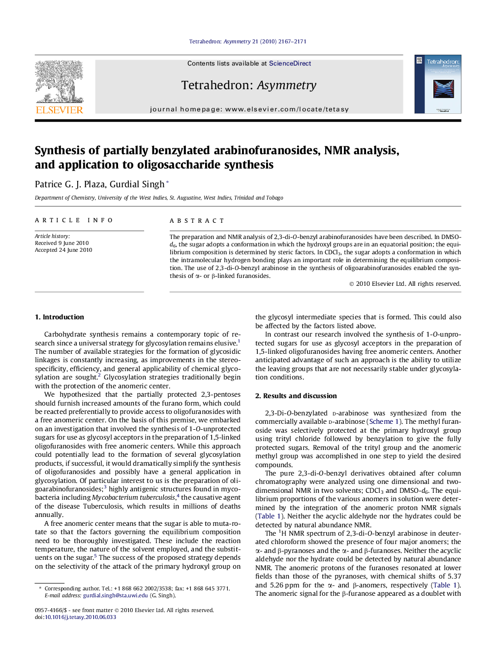 Synthesis of partially benzylated arabinofuranosides, NMR analysis, and application to oligosaccharide synthesis