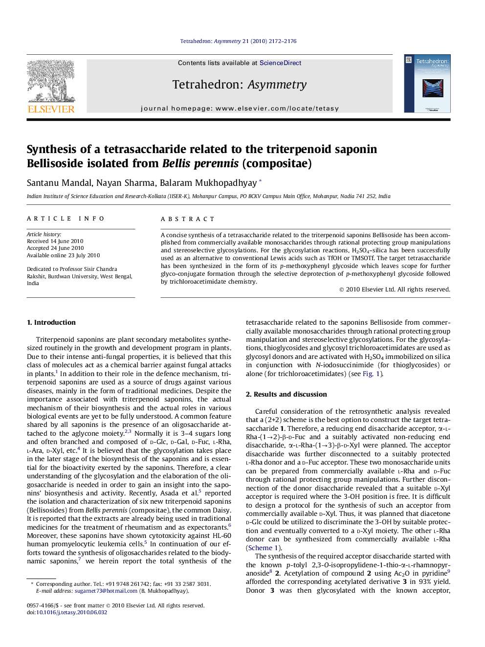 Synthesis of a tetrasaccharide related to the triterpenoid saponin Bellisoside isolated from Bellis perennis (compositae)