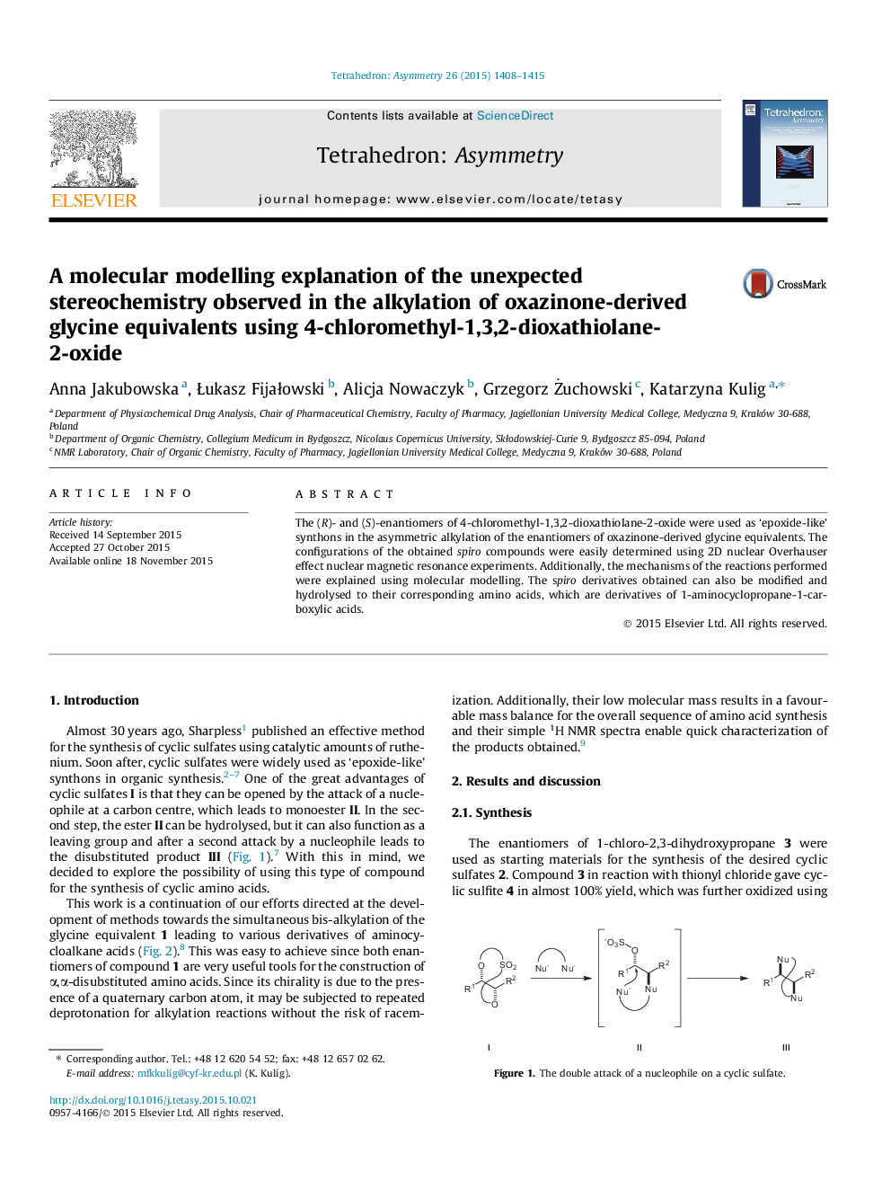 A molecular modelling explanation of the unexpected stereochemistry observed in the alkylation of oxazinone-derived glycine equivalents using 4-chloromethyl-1,3,2-dioxathiolane-2-oxide