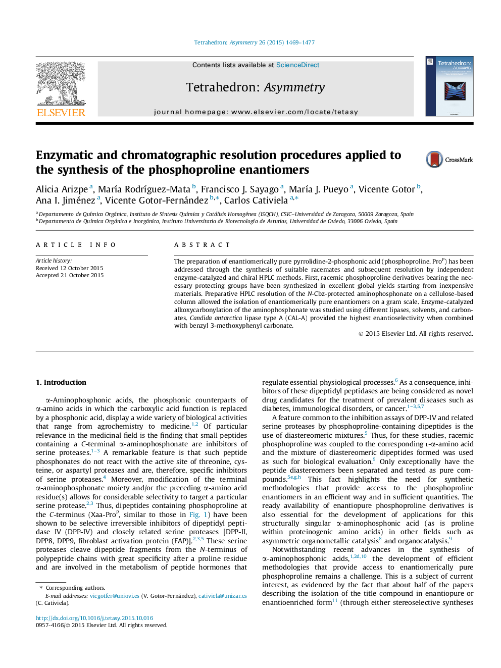 Enzymatic and chromatographic resolution procedures applied to the synthesis of the phosphoproline enantiomers