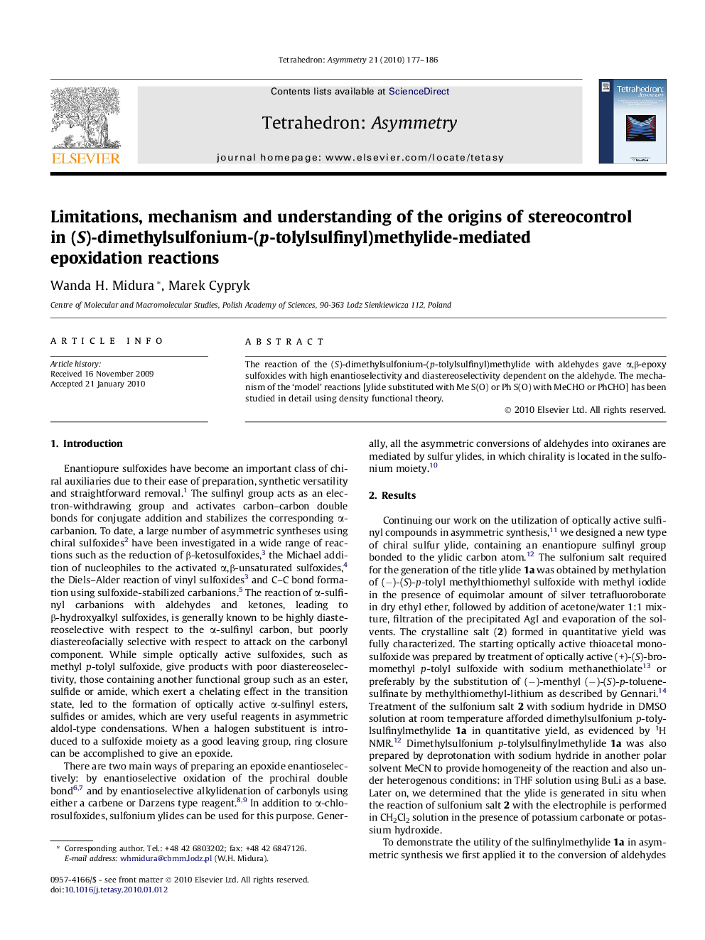 Limitations, mechanism and understanding of the origins of stereocontrol in (S)-dimethylsulfonium-(p-tolylsulfinyl)methylide-mediated epoxidation reactions