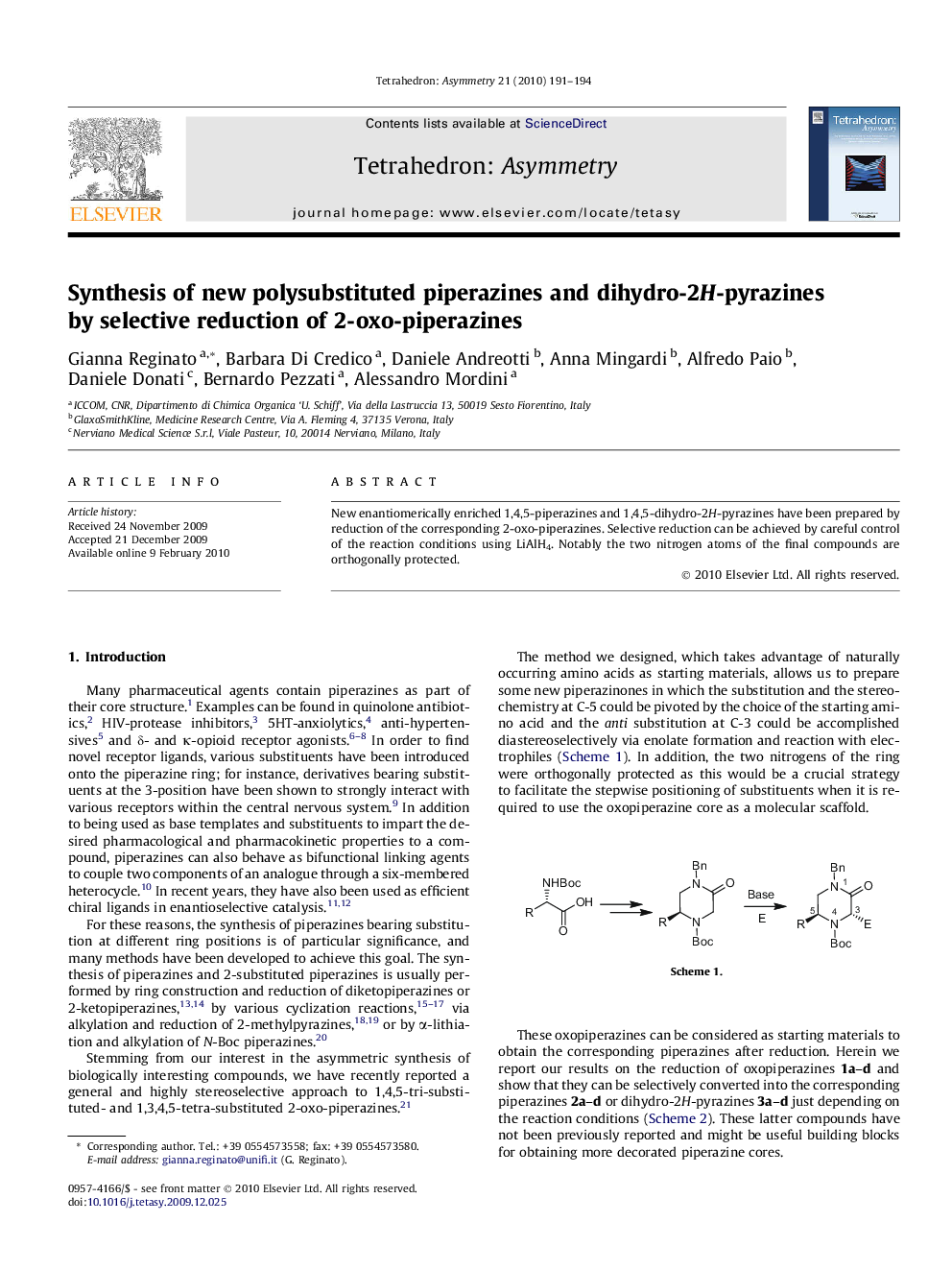 Synthesis of new polysubstituted piperazines and dihydro-2H-pyrazines by selective reduction of 2-oxo-piperazines