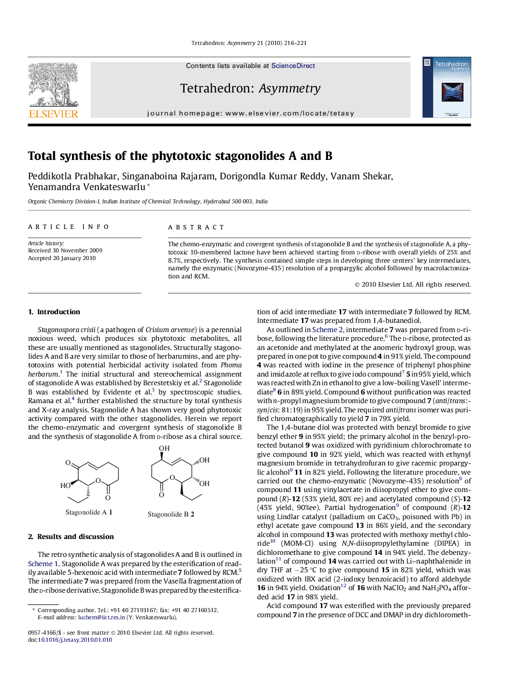 Total synthesis of the phytotoxic stagonolides A and B