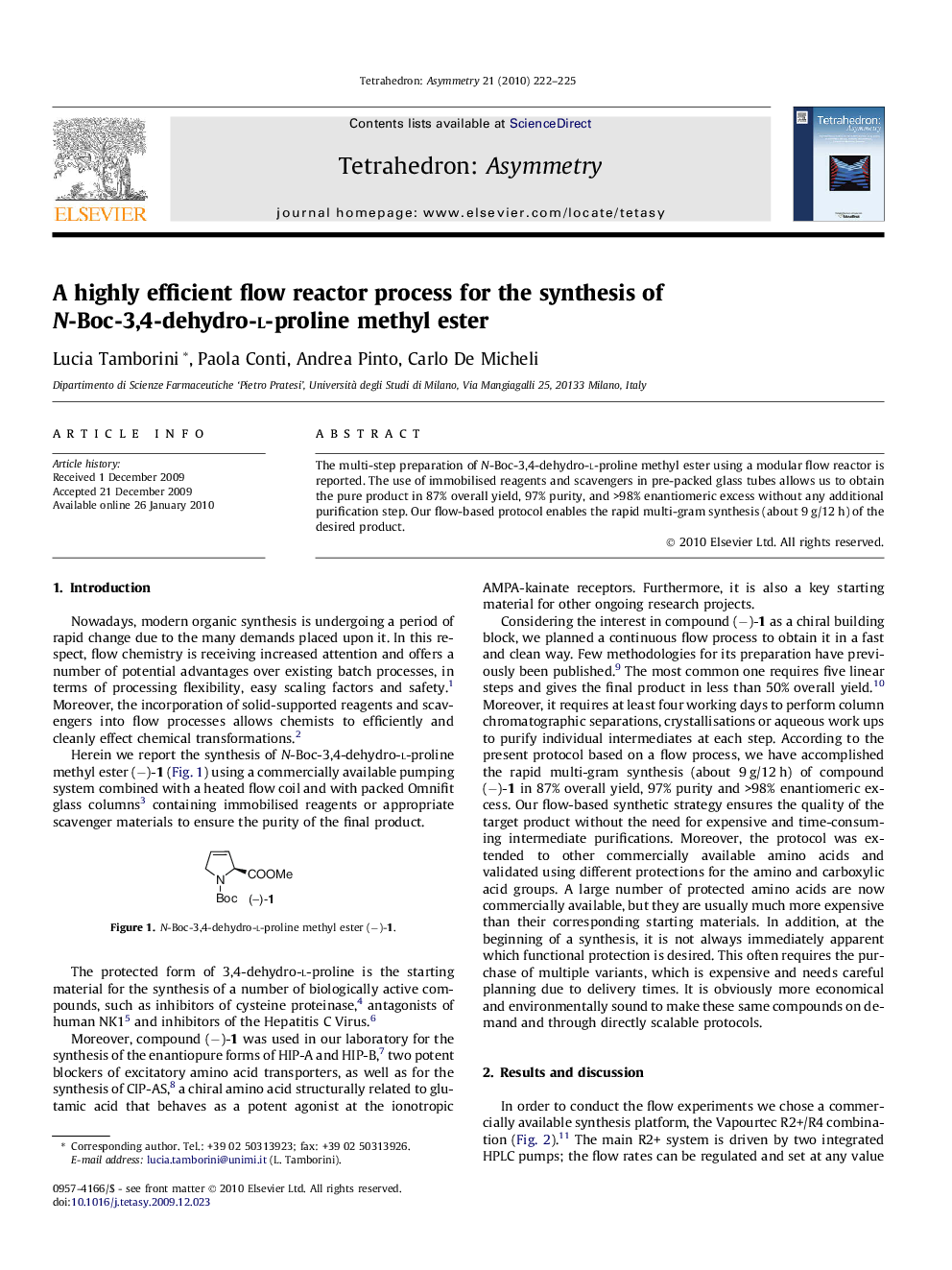 A highly efficient flow reactor process for the synthesis of N-Boc-3,4-dehydro-l-proline methyl ester