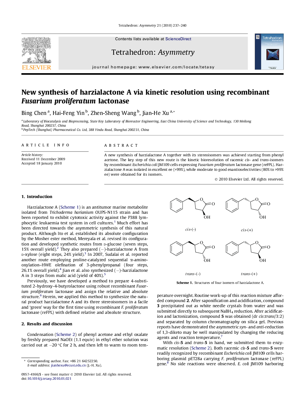 New synthesis of harzialactone A via kinetic resolution using recombinant Fusarium proliferatum lactonase