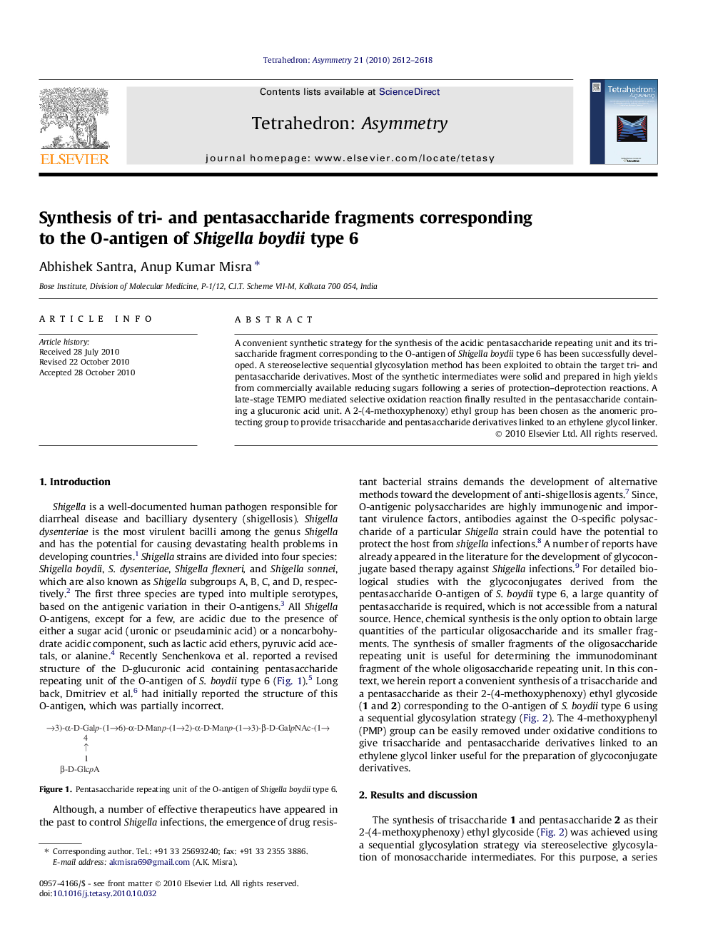 Synthesis of tri- and pentasaccharide fragments corresponding to the O-antigen of Shigella boydii type 6
