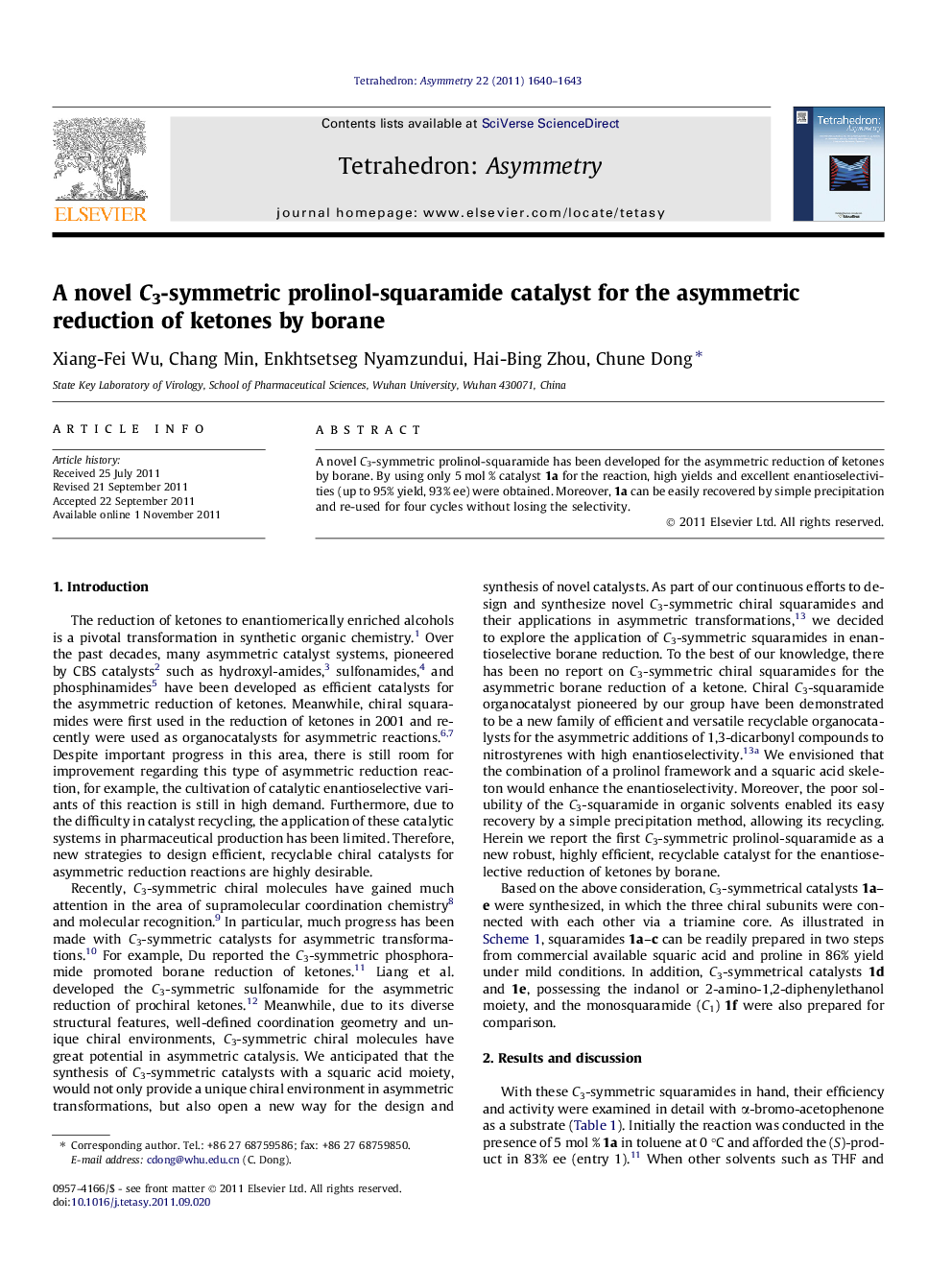 A novel C3-symmetric prolinol-squaramide catalyst for the asymmetric reduction of ketones by borane