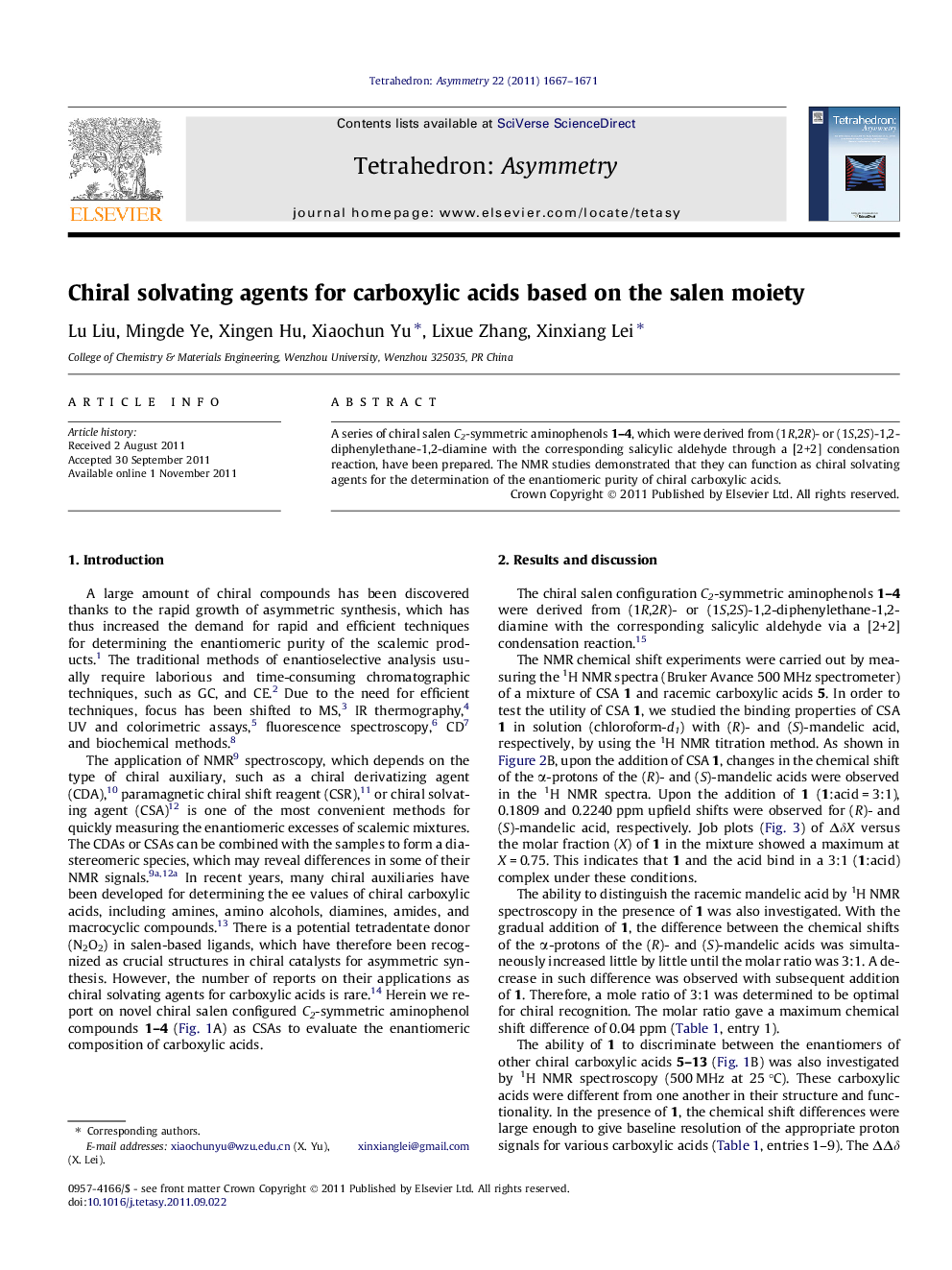 Chiral solvating agents for carboxylic acids based on the salen moiety