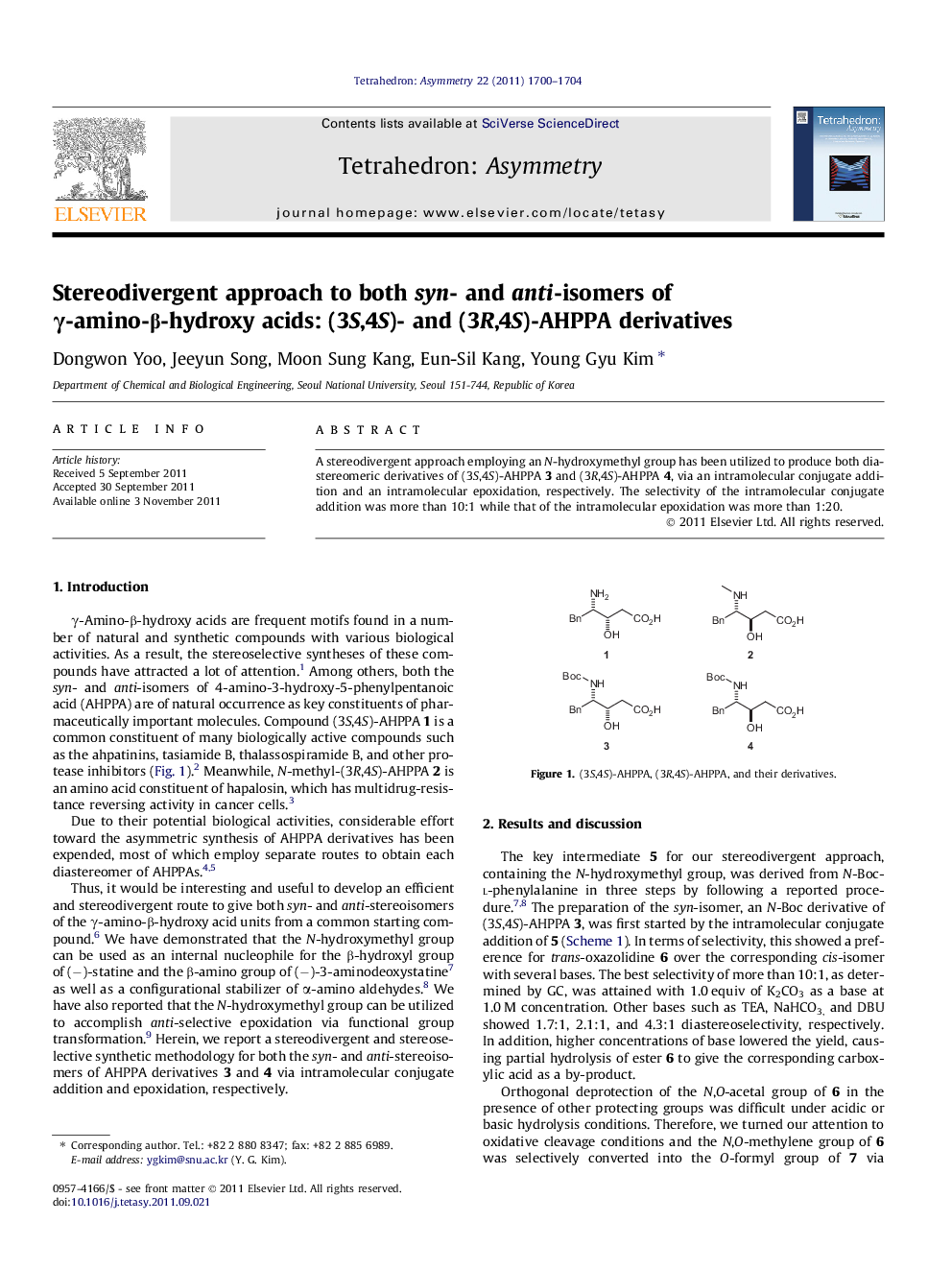 Stereodivergent approach to both syn- and anti-isomers of γ-amino-β-hydroxy acids: (3S,4S)- and (3R,4S)-AHPPA derivatives